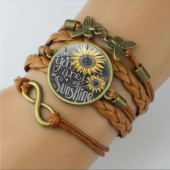Leather Multi-strand You Are My Sunshine Brown Bracelet - Picture 1 of 4